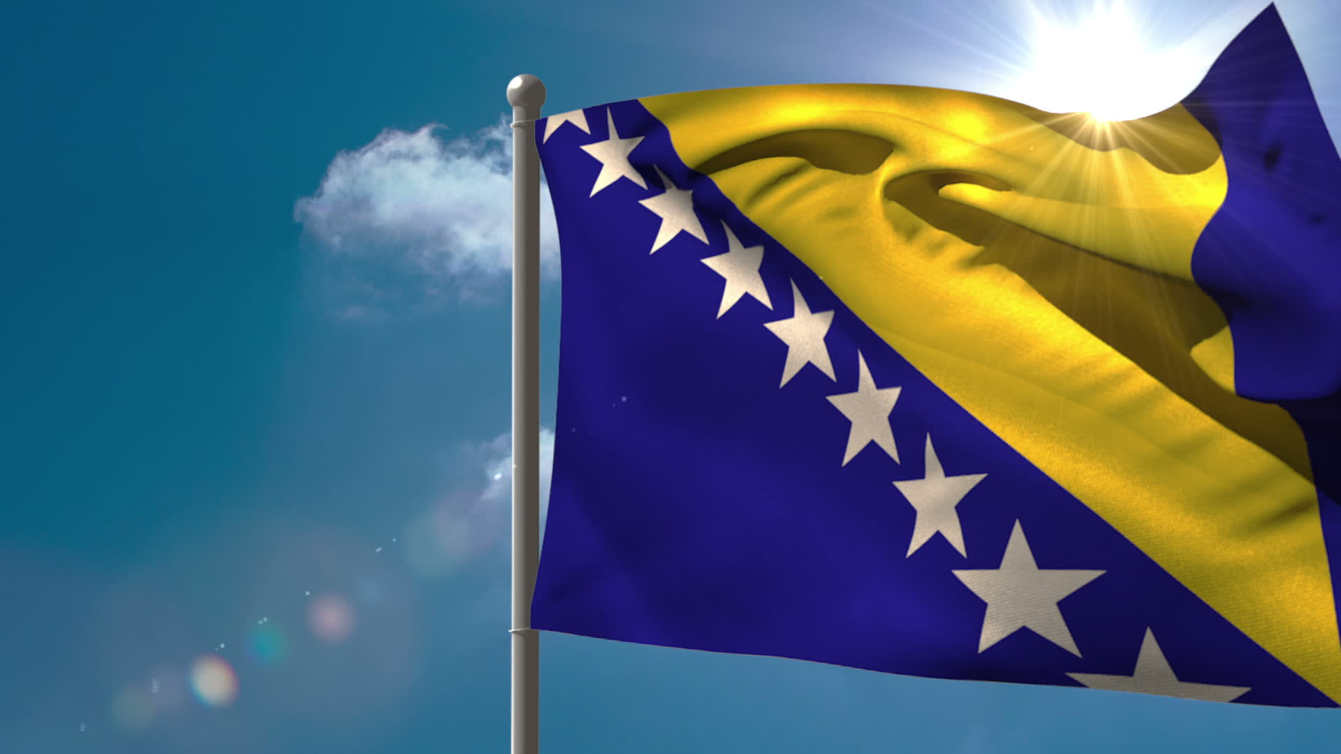 Stock Footage Bosnia National Flag Waving On Flagpole On Blue Sky Background