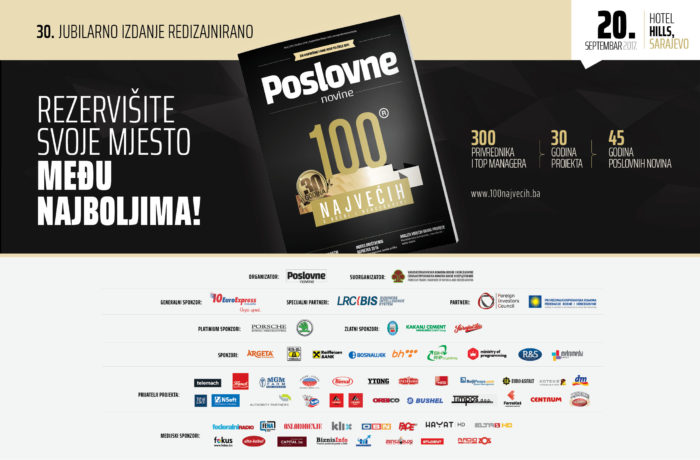 "100 Najvećih U Privredi BiH": 30 Godina Nagrađujemo Uspjeh