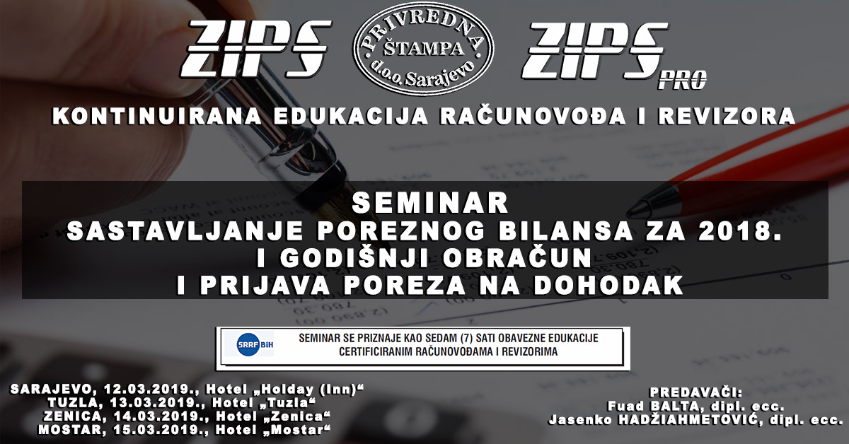 ZIPSpro Seminari Od 12. – 15. Marta U Sarajevu, Tuzli, Zenici I Mostaru